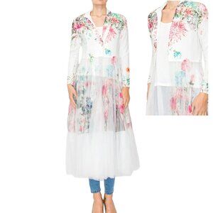 ORIGAMI FASHION‎ Victorian Lace Tulle Floral Print Cardigan Duster S-XXL NWT